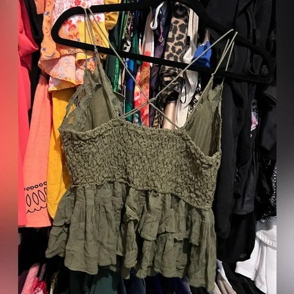🌿 Intimately Free People Adella Cami in Olive Sparrow Green | Size Large (L) - Picture 8 of 10